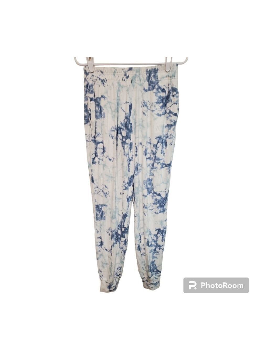Old Navy Plush Tie-Dye Fleece Joggers Small Blue White Cozy Lounge Pants